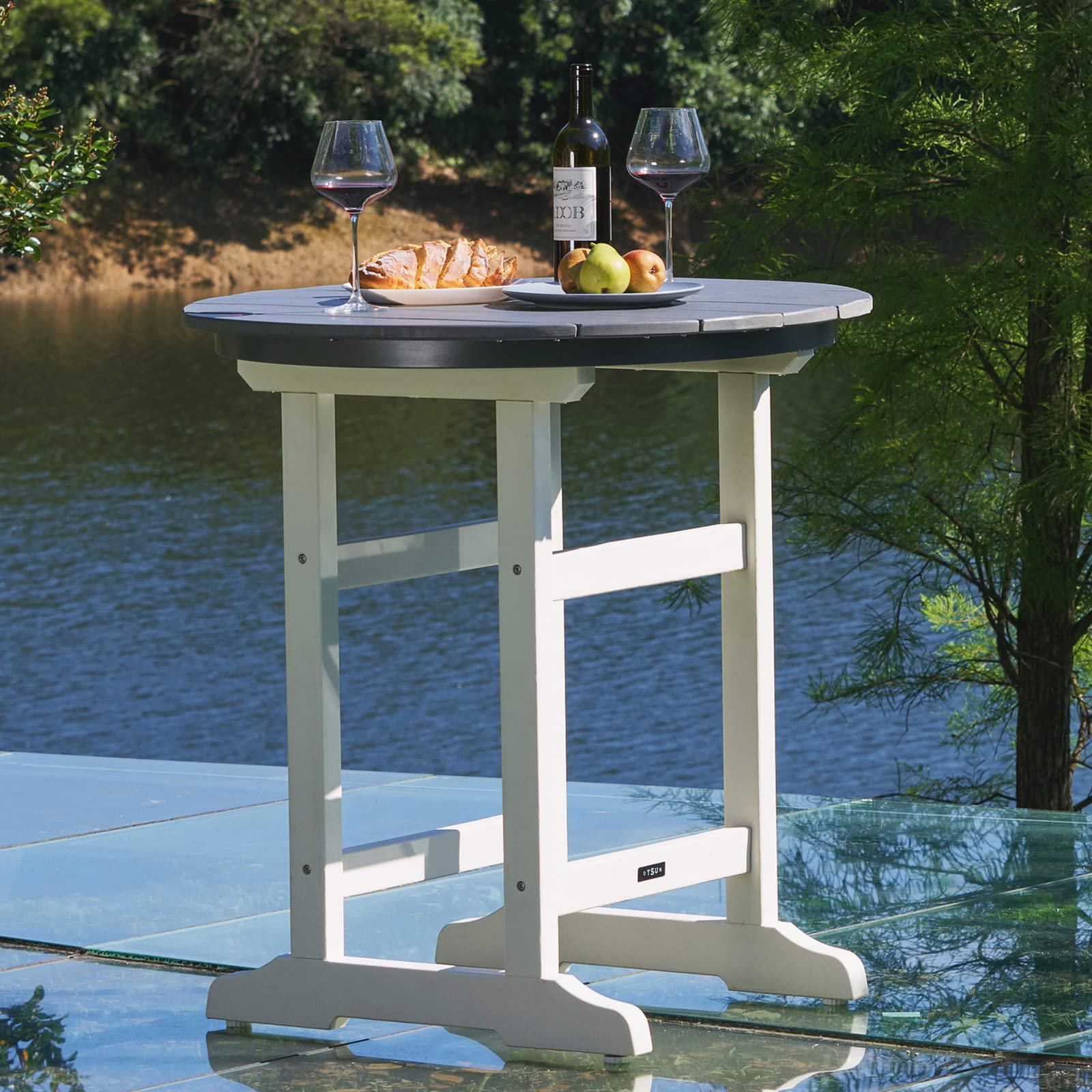 Red Barrel Studio® 35" Outdoor Bar Table Round Side Table with Builtin